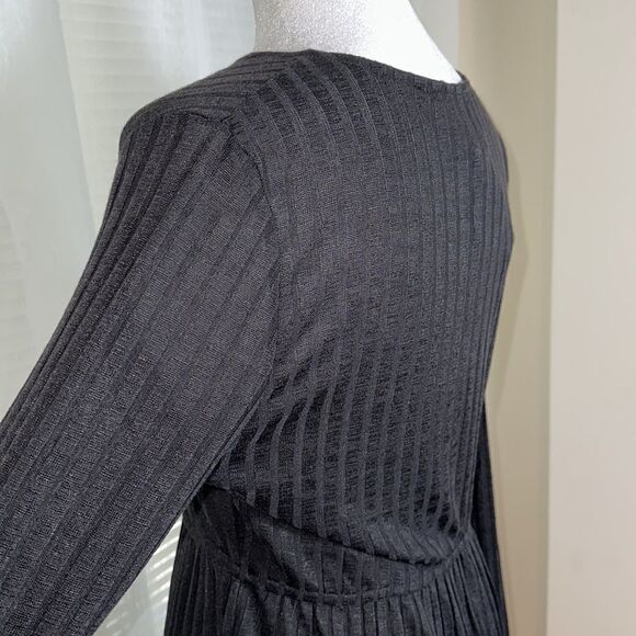 CUPSHE M Black V-Neck Long Sleeve Knit Ribbed Swim Cover-up Ruffle Dress - Picture 10 of 14